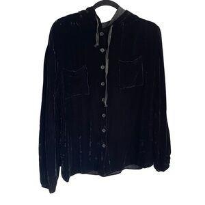 Gold Hawk Black Vintage Y2K Hooded Velvet Long Sleeves Top Size L‎